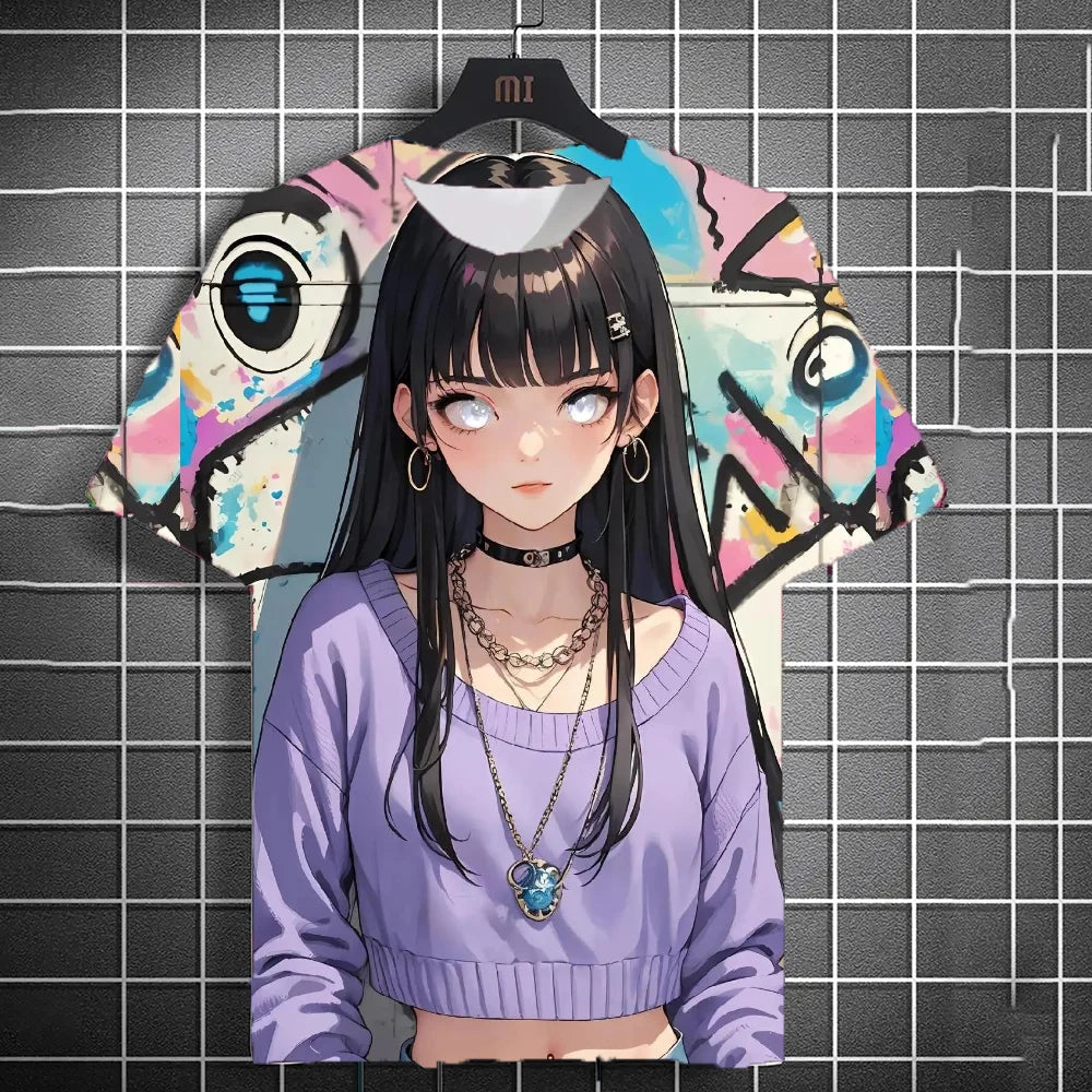 Men's Anime Character Graffiti Tee 3D Sexy Beauty Print Poster Style T Shirt Trend Men/Women Short Sleeve Y2k Tshirt