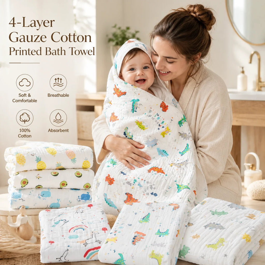 Baby Bath Towel Pure Cotton Gauze Absorbent Newborn Blanket Newborn Baby Shower Bag Children's Towel Soft