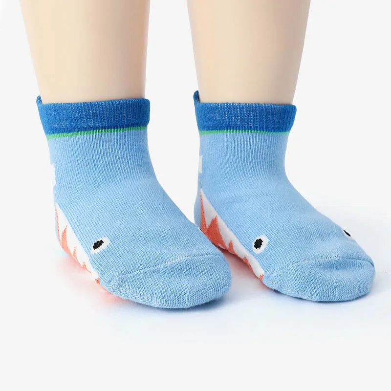 6 Pairs Kids Socks Cartoon Animal Pattern Cotton Non-Slip Floor Socks for Boys Toddler All-Season