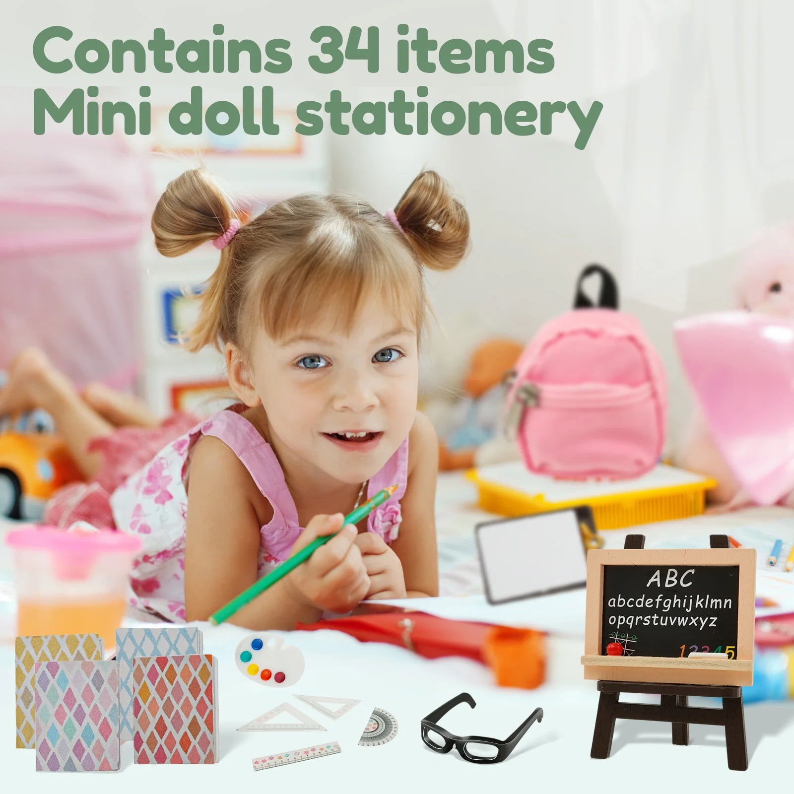 Mini School Supplies Doll School Supplies with Schoolbag Blackboard Pencil Holder Drawing Board Ruler and More Doll Accessories
