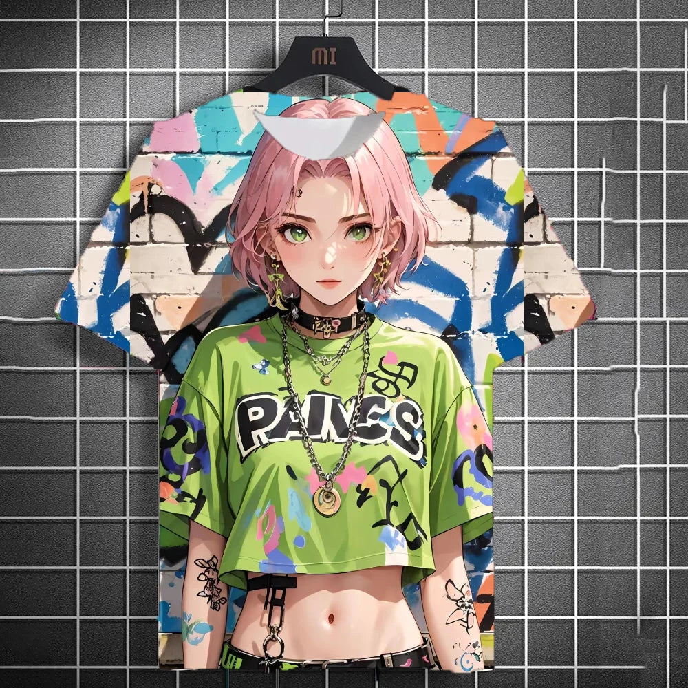 Men's Anime Character Graffiti Tee 3D Sexy Beauty Print Poster Style T Shirt Trend Men/Women Short Sleeve Y2k Tshirt