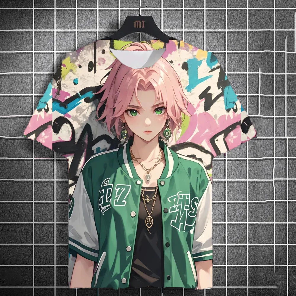 Men's Anime Character Graffiti Tee 3D Sexy Beauty Print Poster Style T Shirt Trend Men/Women Short Sleeve Y2k Tshirt