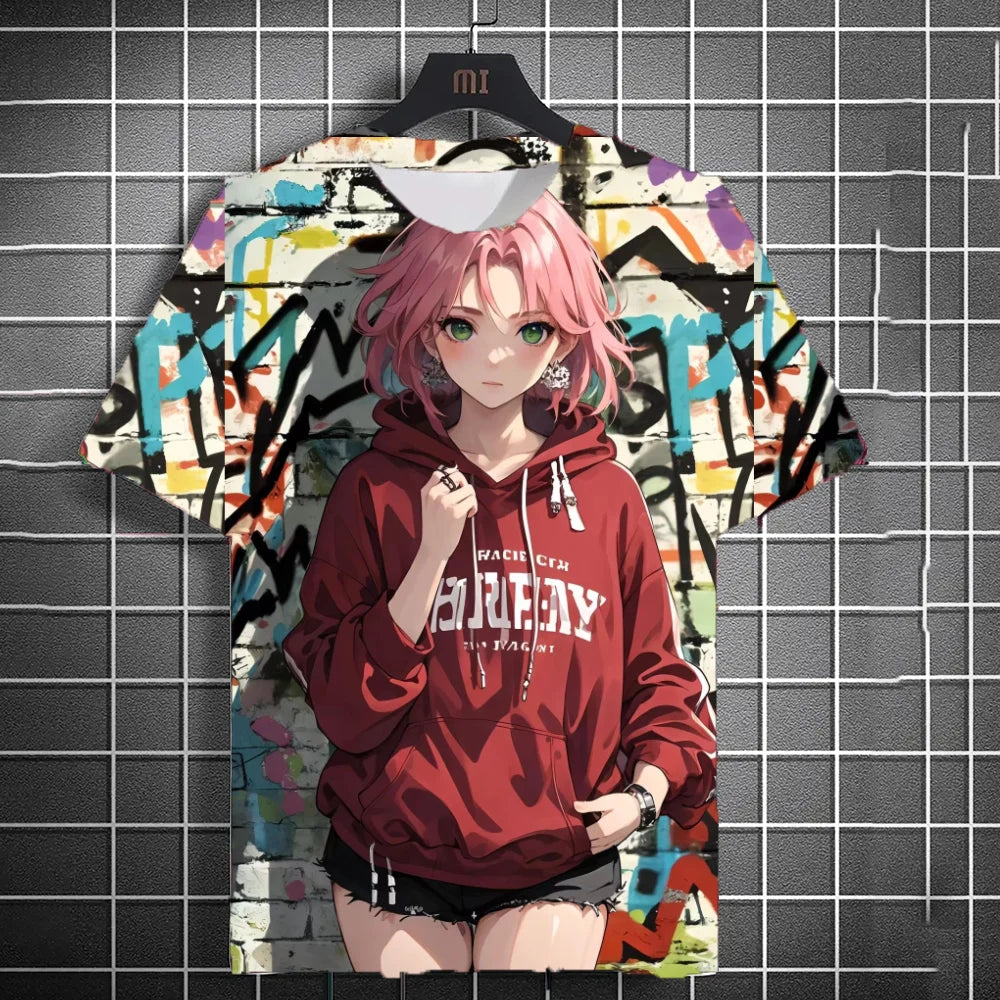 Men's Anime Character Graffiti Tee 3D Sexy Beauty Print Poster Style T Shirt Trend Men/Women Short Sleeve Y2k Tshirt