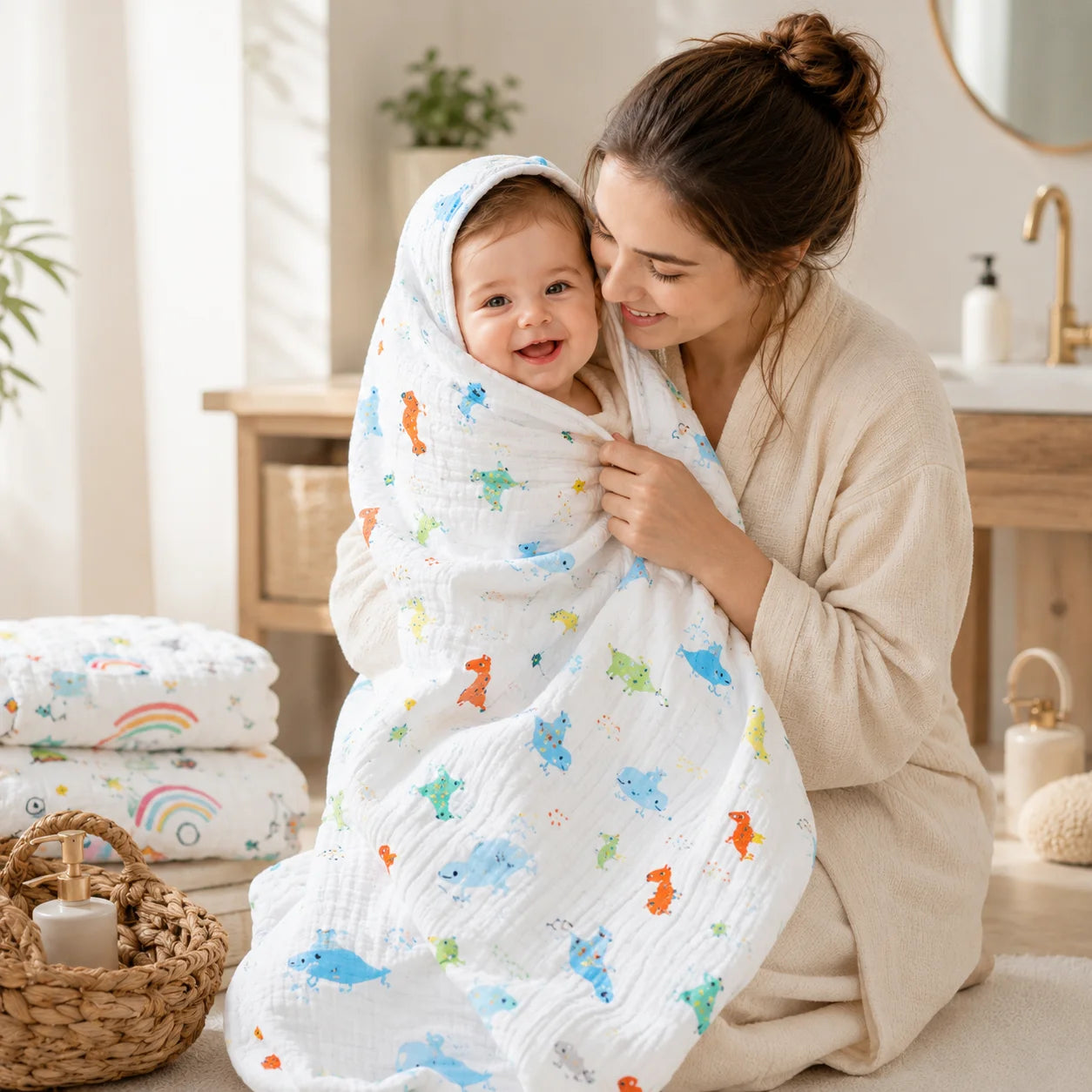 Baby Bath Towel Pure Cotton Gauze Absorbent Newborn Blanket Newborn Baby Shower Bag Children's Towel Soft