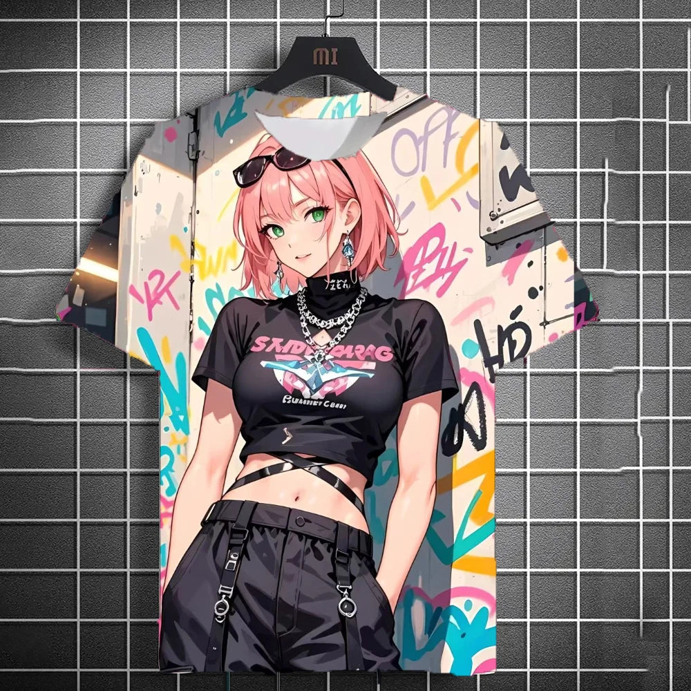 Men's Anime Character Graffiti Tee 3D Sexy Beauty Print Poster Style T Shirt Trend Men/Women Short Sleeve Y2k Tshirt