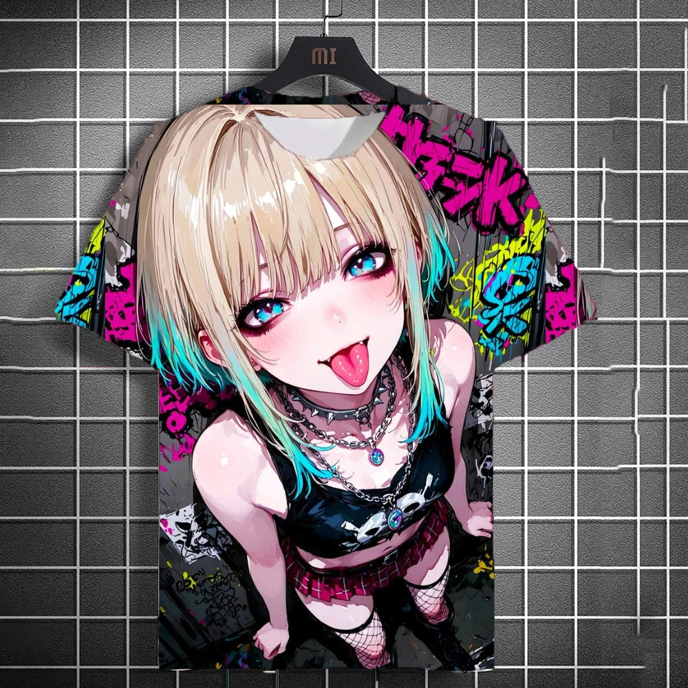 Men's Anime Character Graffiti Tee 3D Sexy Beauty Print Poster Style T Shirt Trend Men/Women Short Sleeve Y2k Tshirt