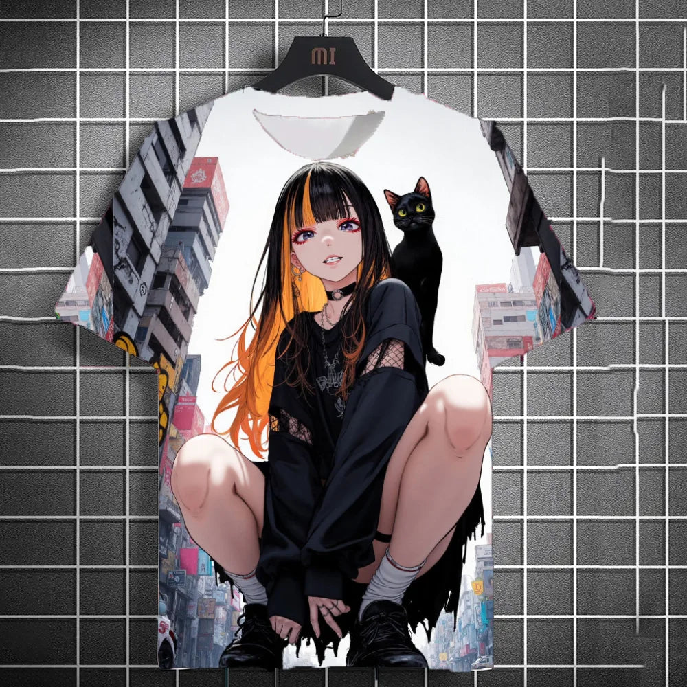 Men's Anime Character Graffiti Tee 3D Sexy Beauty Print Poster Style T Shirt Trend Men/Women Short Sleeve Y2k Tshirt