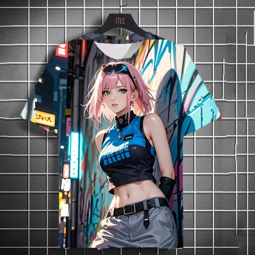 Men's Anime Character Graffiti Tee 3D Sexy Beauty Print Poster Style T Shirt Trend Men/Women Short Sleeve Y2k Tshirt