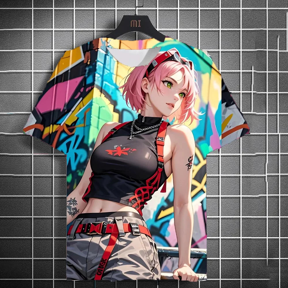 Men's Anime Character Graffiti Tee 3D Sexy Beauty Print Poster Style T Shirt Trend Men/Women Short Sleeve Y2k Tshirt