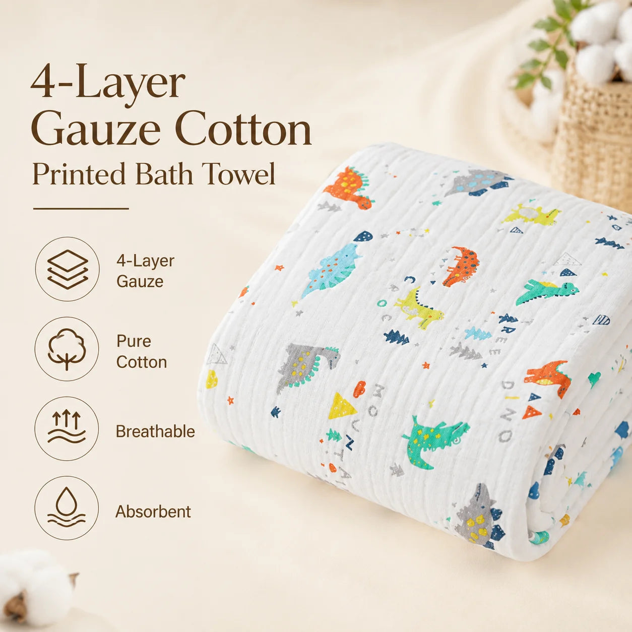 Baby Bath Towel Pure Cotton Gauze Absorbent Newborn Blanket Newborn Baby Shower Bag Children's Towel Soft