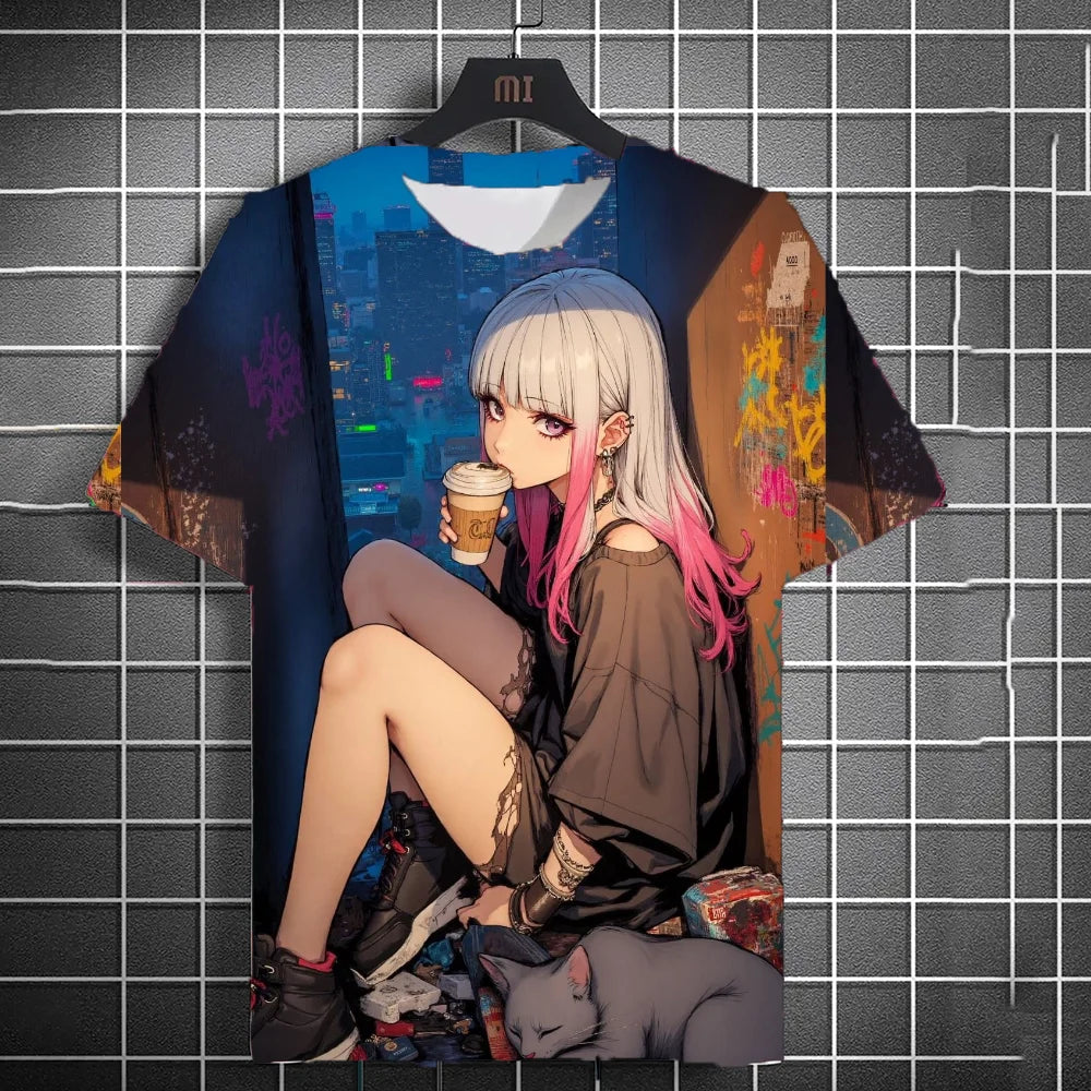 Men's Anime Character Graffiti Tee 3D Sexy Beauty Print Poster Style T Shirt Trend Men/Women Short Sleeve Y2k Tshirt