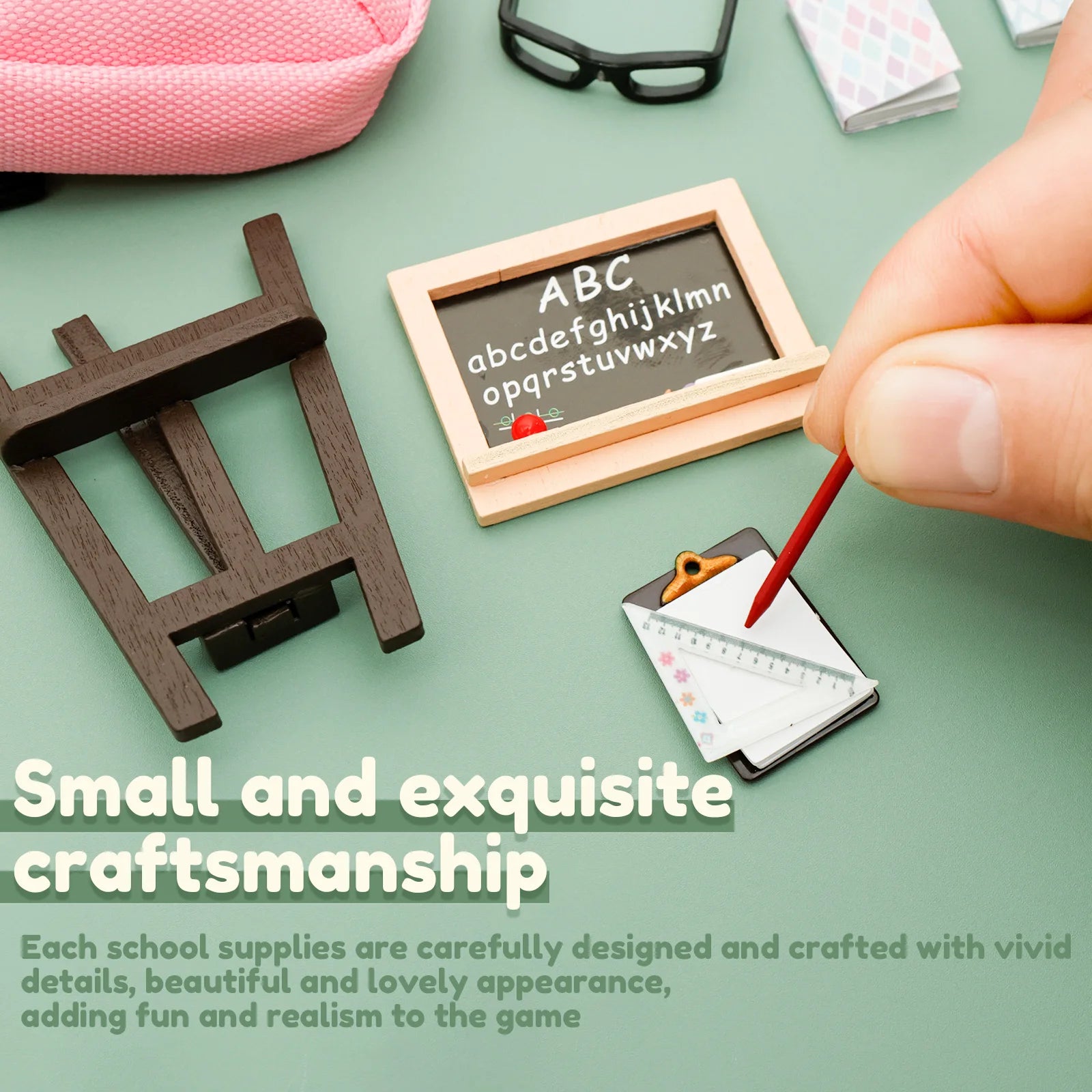 Mini School Supplies Doll School Supplies with Schoolbag Blackboard Pencil Holder Drawing Board Ruler and More Doll Accessories