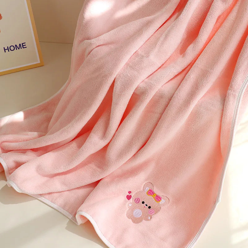 Baby Bath Towel Infant Swaddle Blanket Wrap Kids Cute Animal Embroidered Fleece Blanket Children's Soft Bathrobe Kids Blanket