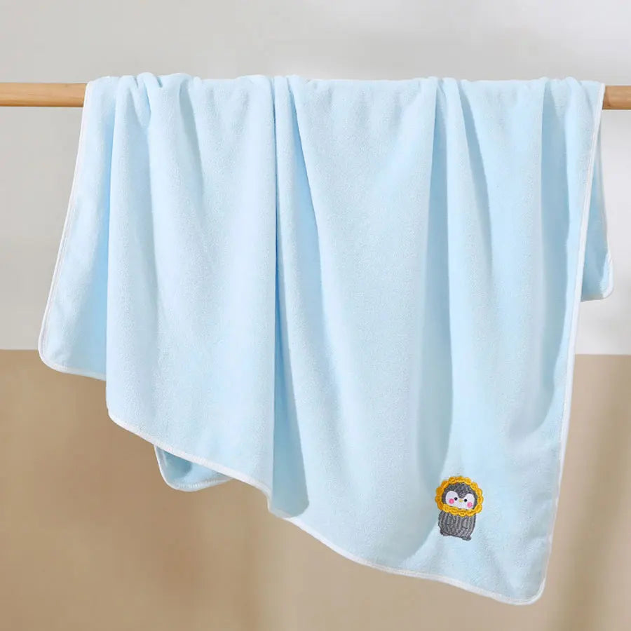 Baby Bath Towel Infant Swaddle Blanket Wrap Kids Cute Animal Embroidered Fleece Blanket Children's Soft Bathrobe Kids Blanket