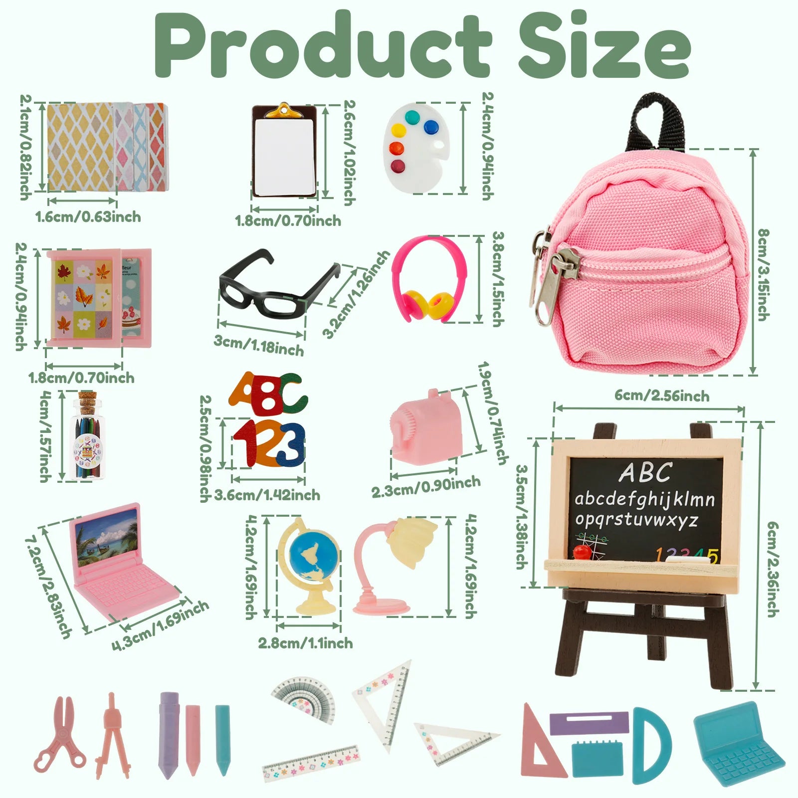 Mini School Supplies Doll School Supplies with Schoolbag Blackboard Pencil Holder Drawing Board Ruler and More Doll Accessories